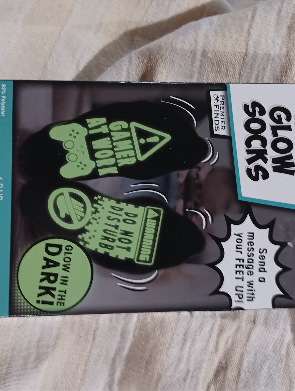 Glow Socks for Men - Gamer At Work / Do Not Disturb - Black with Green Glow